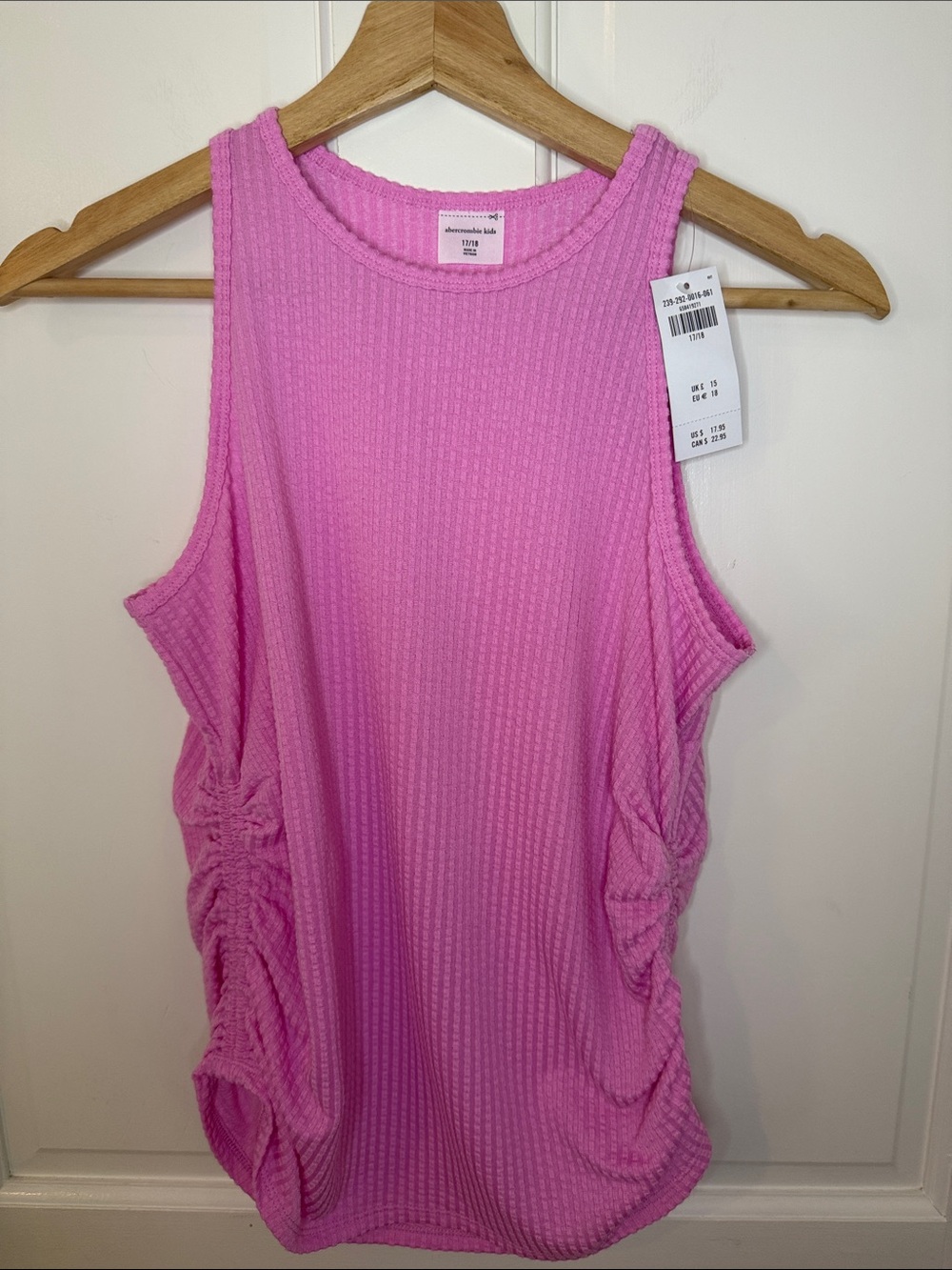 abercrombie kids bright pink waffle tank with side ruching